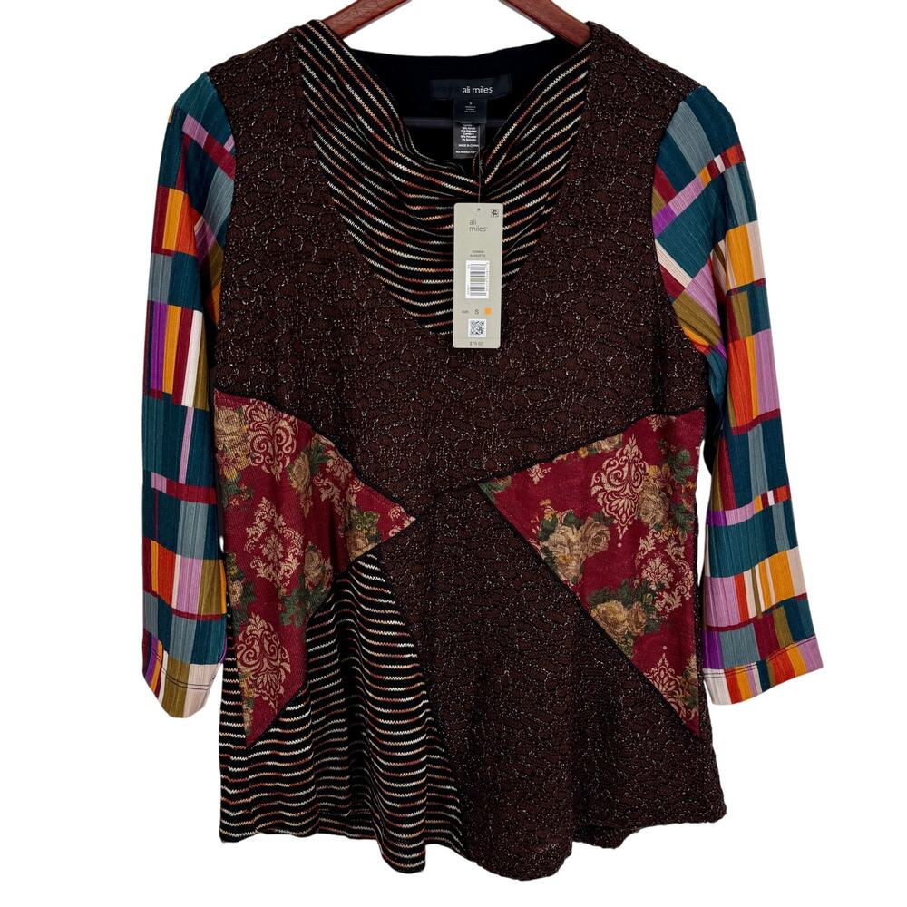 NEW NWT Ali Miles Sz Small Soft Cozy Wearable Art Fall Winter Blouse Shirt Top